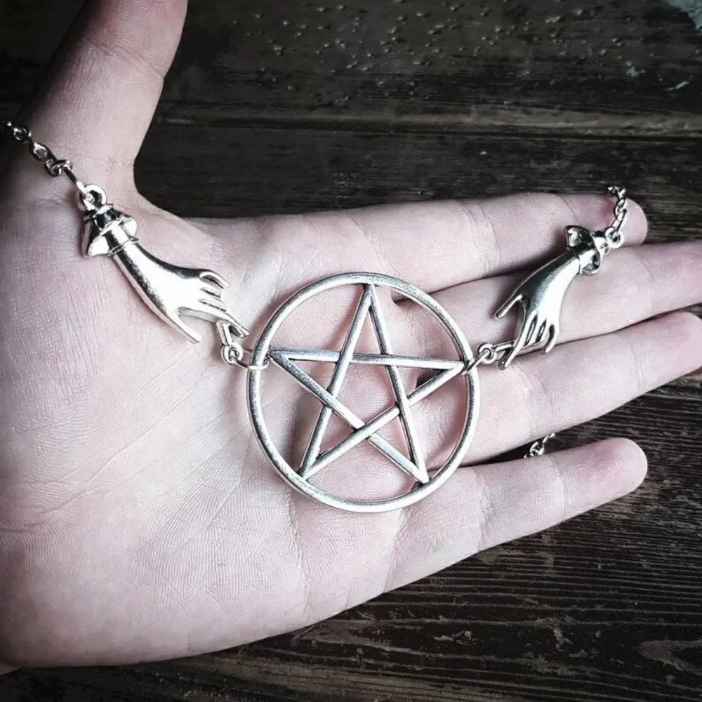 Large Silver Pentagram Collar Necklace